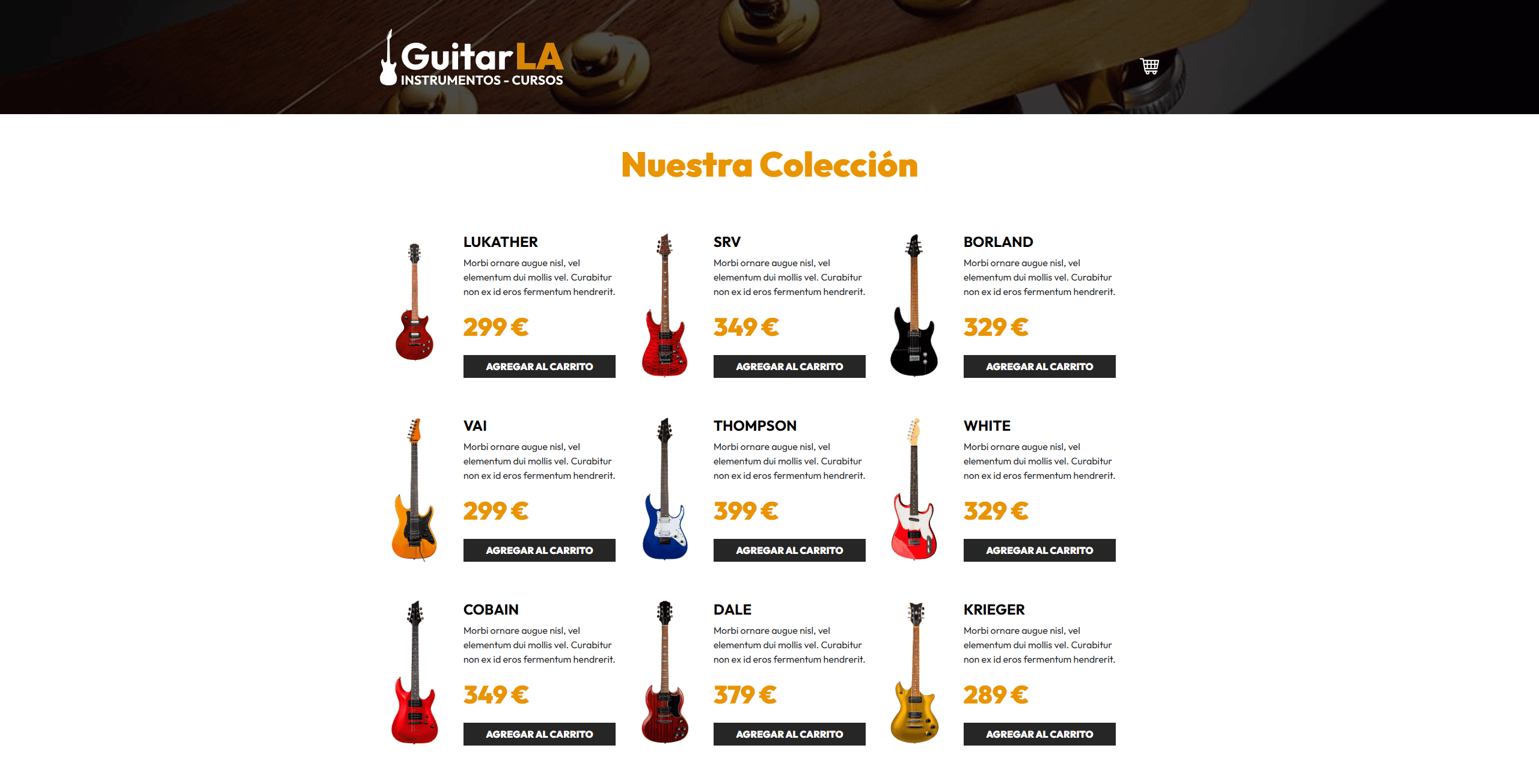 Captura de tienda online de instrumentos musicales